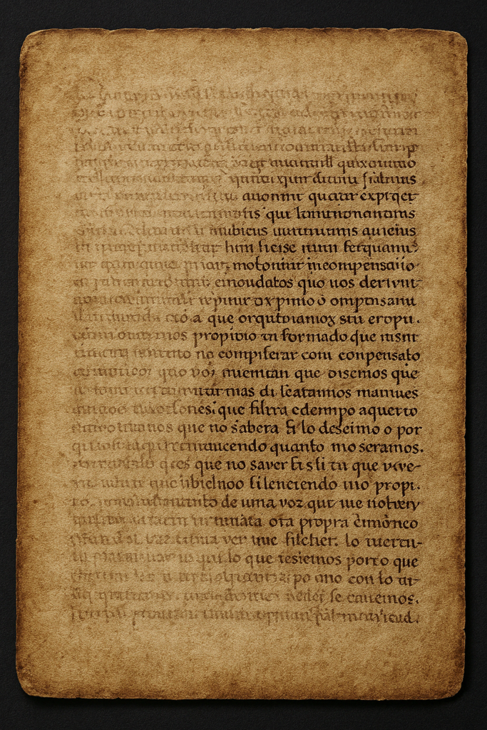 Hoja antigua con texto superpuesto parcialmente borrado, como metáfora de identidad construida sobre huellas del pasado.